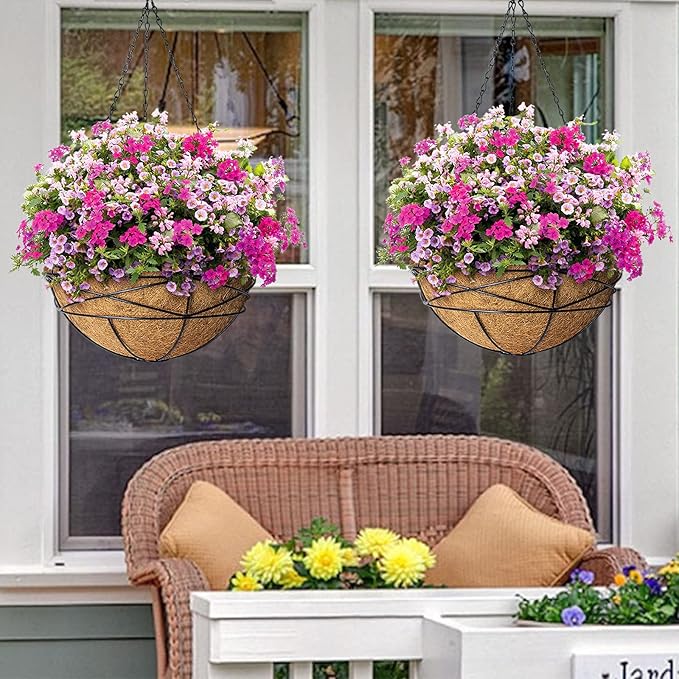 2 Pack 14 Inch Round Replacement Coco Liners for Hanging Basket Natural Coconut Fiber Liner for Flower Planter Pot Coco Coir Pots for Outdoor Garden Planting