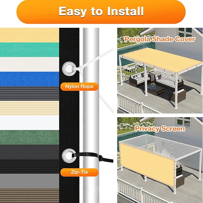 Artpuch Outdoor Pergola Shade Cover 5x13 FT Sun Shade Cloth with Grommets Sand 90% UV Protection Canopy Patio Privacy Screen (Customized Available)