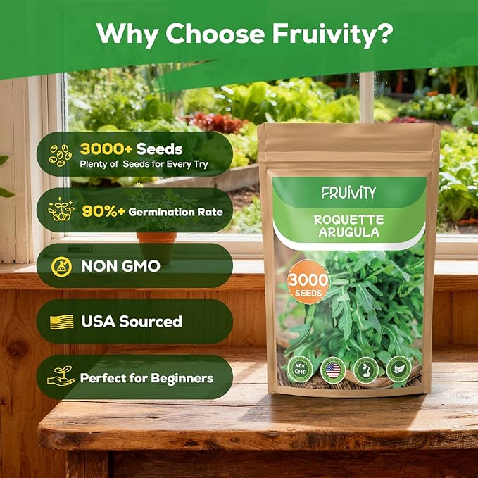 3000+ Heirloom Fruivity Arugula Seeds for Planting - Non-GMO Heirloom Seeds, Fast Growing, Cut-and-Come-Again, for Baby Greens, Hydroponic, Container & Outdoor Garden