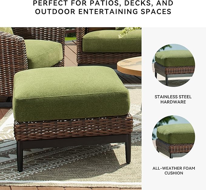 Signature Design by Ashley Horizon Hall Casual Nuvella Weather Resistant Fabric Square Outdoor Ottoman with Cushion, Green & Light Brown