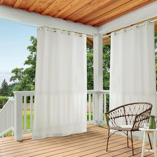 TOWN & COUNTRY BASICS Cabana Solid Heavyweight Indoor Outdoor Curtains, Light Filtering Opacity with Grommet Top, Water Repellent, 2-Pack Set, 54"x84", Vanilla