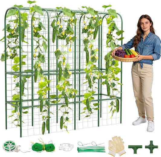 65" Tall Cucumber Trellis for Raised Bed, Garden Trellis for Climbing Plants Outdoor, U-Shape Metal Arch Vegetables Trellis Plant Support for Zucchini Squash Vines