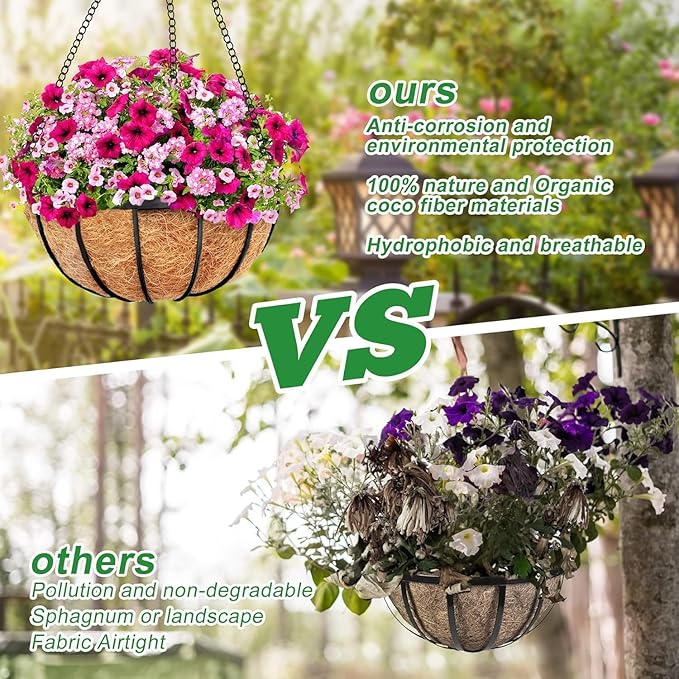 Y&M 4pcs 18“ Round Coconut Fiber Liner, 18'' Coco Liner Pre-Formed Replacement for Wall Hanging Planter Basket
