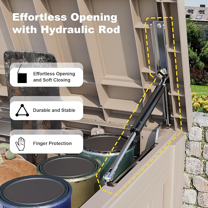 ROJIK Outdoor Storage Housing Deck Box - Waterproof Patio Furniture, Garden Tools, Cushions, Pool Accessories Storage Bench with Lockable Lid and Side Handles (Grey, 180 Gal)