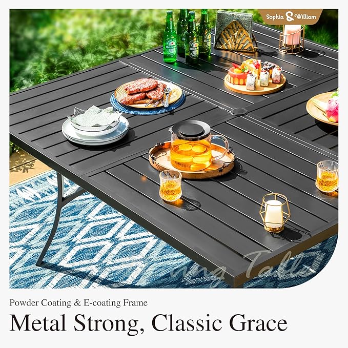 Sophia and William Swivel Outdoor Patio Dining Set for 8, Outdoor Table and Chairs, Removable Seat Cushions, Black 37" Patio Dining Table,Blue