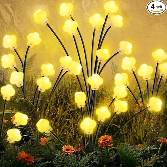 Solar Lights Outdoor 4 Pack 32 LED Solar Cloud Swaying Lights Garden Waterproof Outdoor Decor for Yard Patio & Pathway