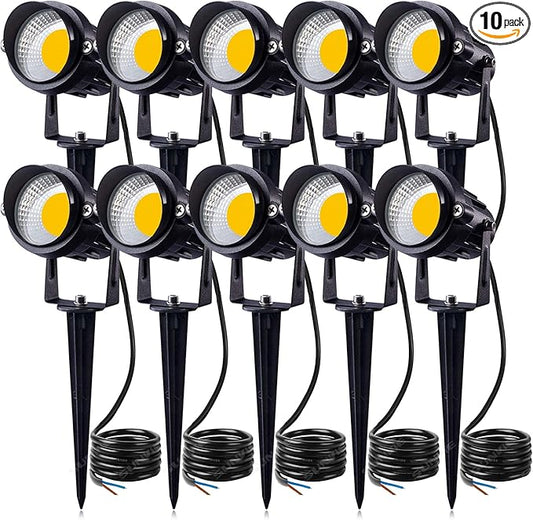 SUNVIE 12W LED Landscape Lights Low Voltage Garden Pathway Lights Super Warm White 12V Waterproof Outdoor Spotlights for Driveway Walkway Yard Patio Porch Trees with Spike Stand (10 Pack)