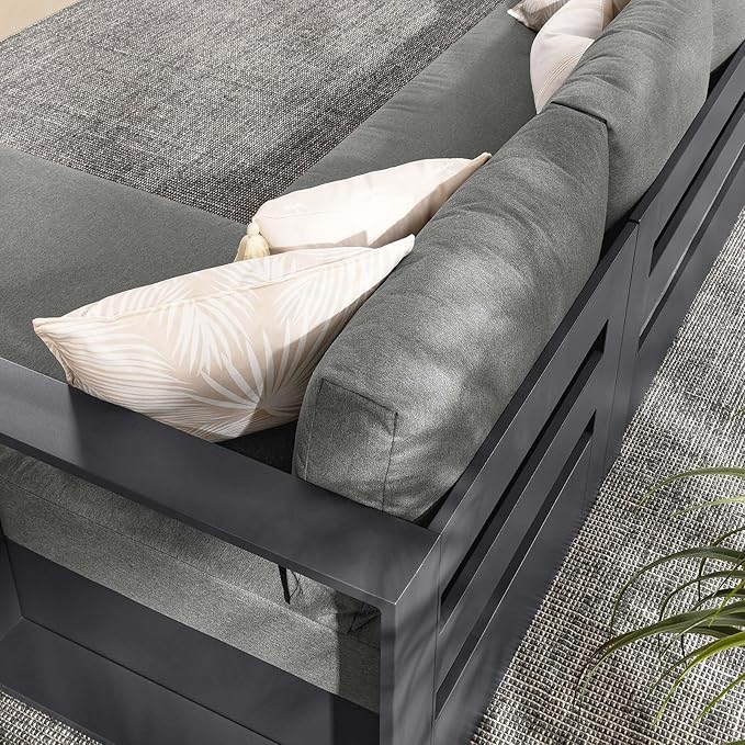 Modway Tahoe Modular Aluminum 2-Piece Outdoor Patio Furniture Gray Charcoal, Right-Facing Sectional Sofa Set with Weather-Resistant Cushions, Ideal for Deck, Backyard, Poolside