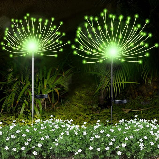YOTOZU 2 PCS Solar Firework Light, Outdoor Solar Garden Decorative Lights 120 LED Powered 40 Copper Wires String DIY Landscape Light for Walkway Pathway Backyard Decor Parties Perfect Gifts(Green)