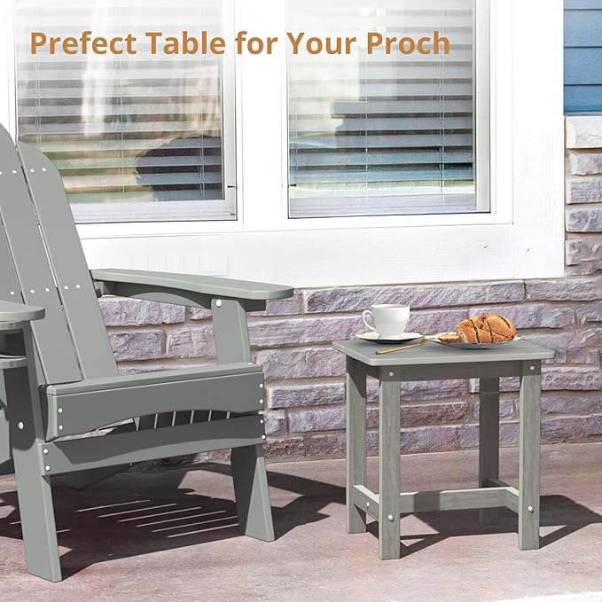 LUE BONA Outdoor Side Table, HDPS Small Outdoor Table, Rectangle Adirondack Side Table, Outside Table for Patio, Porch, Deck, Pool, Weather Resistant/Easy Maintenance, Gray