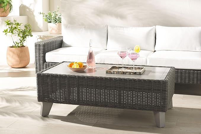 SAFAVIEH Couture Collection Margarita Dark Grey Faux Wicker Rectangle Indoor/Outdoor Coffee Table (Fully Assembled)