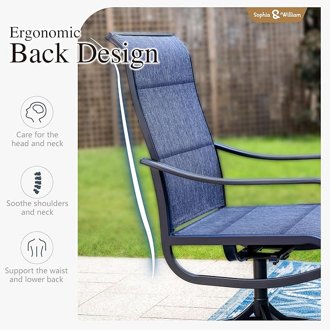 Sophia & William 9-Piece Patio Dining Set – 8 Swivel Chairs with Breathable Textiline Fabric & 84" Extendable Metal Table for Outdoor, Garden, Backyard（Blue）