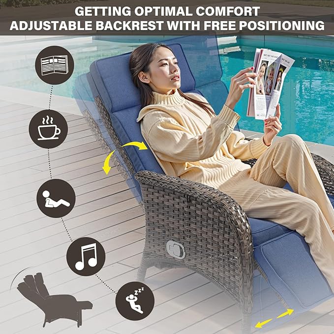 Belord 5 Piece Patio Furniture Set with Recliner Chair - Removable Outdoor Patio Couch Set, Chaise Lounge Chair Outdoor with Adjustable Backrest and Footrest for Casual Gathering Brown