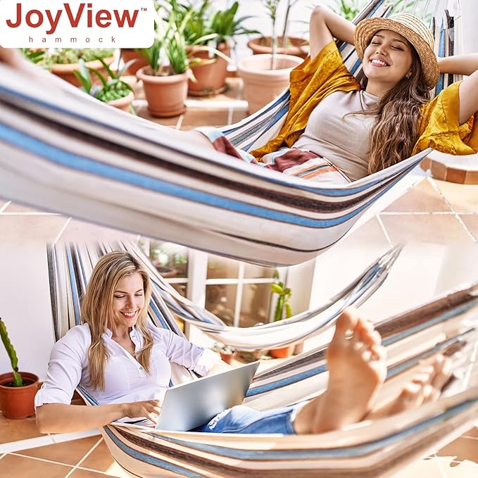 JoyView Brazilian Hammock for Single Preson Portable Hammock with Hanging Ropes & Carry Bag Large 78.8x39.4” for Patio 300LBS Capacity Perfect for Outdoor/Indoor - Color Stripes