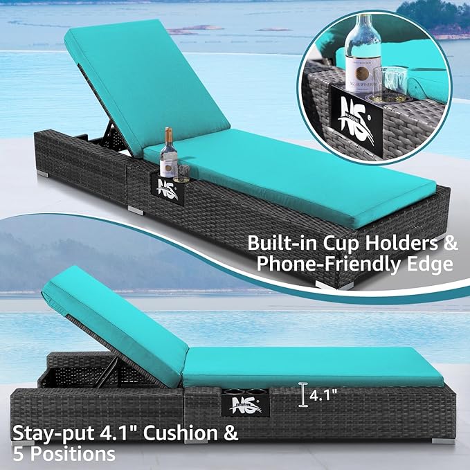 NICESOUL 18 Piece Outdoor Sectional with Fire Pit Table, Luxury Huge Patio Furniture with Fire Pit Table & Chaise Lounge, 14-Seater Wide Deep Seated Sofa for Deck, Poolside Gray & Turquoise