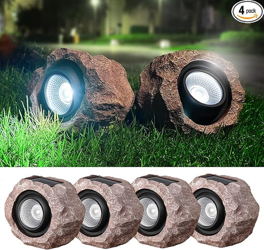 Timeflies Solar Rock Lights Outdoor 4 Pack, Bright Solar Spotlights Outdoor Waterproof, Wireless LED Rock Lights, Auto On/Off Solar Landscape Spotlights for Yard Walkway Patio Pathway Flowerbed