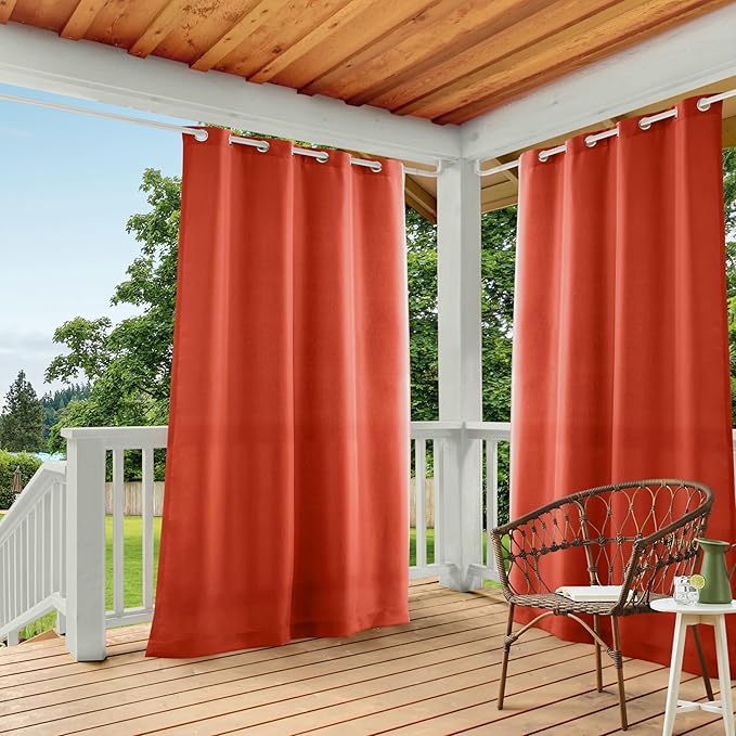 TOWN & COUNTRY BASICS Cabana Solid Heavyweight Indoor Outdoor Curtains, Light Filtering Opacity with Grommet Top, Water Repellent, 2-Pack Set, 54"x120", Mecca Orange
