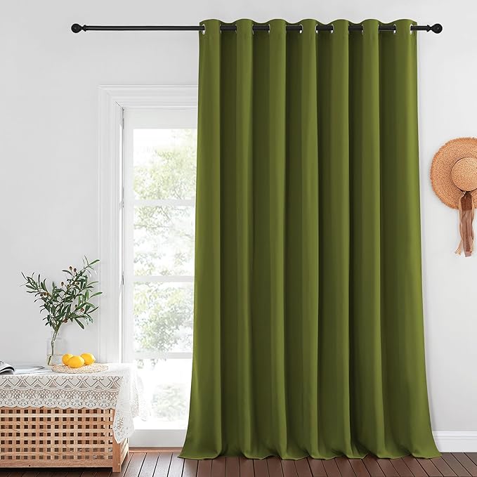NICETOWN Blackout Curtains for Sliding Glass Door Room Divider Noise Reduce Curtain Panel Portable Window Screen Sliding Partition, W100 x L102 inches, 1 Panel, Olive Green