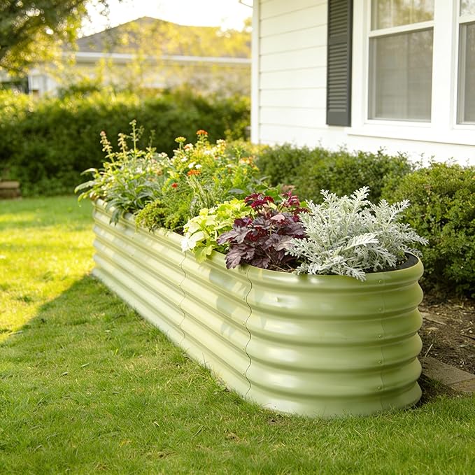 6-Pack Galvanized Raised Garden Bed 8x4x1.5 | 10x2x1.5 ft, 18" Tall Metal Planter Boxes Outdoor for Vegetable Herbs, Modular Raised Flower Bed for Gardening with Zn-Al-Mg Coated - Moss Green