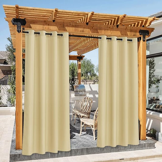 NICETOWN 2 Panels Outdoor Curtains for Patio Waterproof, Rustproof Grommet Thick Indoor Outdoor Vertical Drapes Dustproof for Porch/Pergola/Gazebo, W55 x L84 Inch, Beige