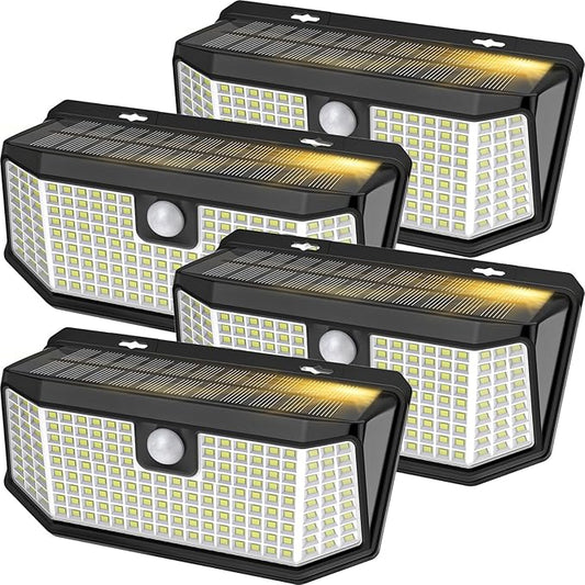 Aootek Solar Outdoor Motion Sensor Lights 2500Lm Solar Panel to 15.3 in² and 3 Modes(Security/Permanent On All Night/Smart Brightness Control) with IP65 Waterproof with Wide Angle(4pack)