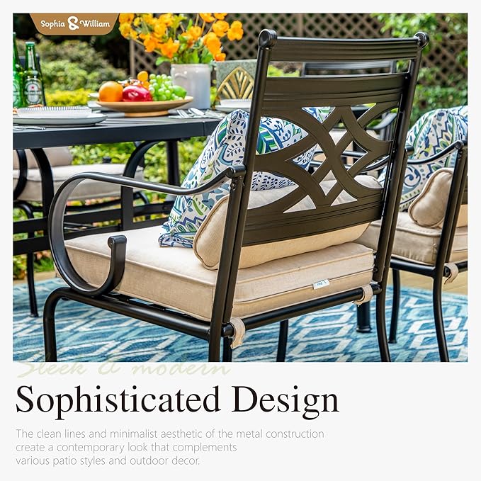 Sophia and William Outdoor Patio Dining Set for 4, Outdoor Table and Chairs, Removable Seat Cushions, Black 42" Round Patio Dining Table