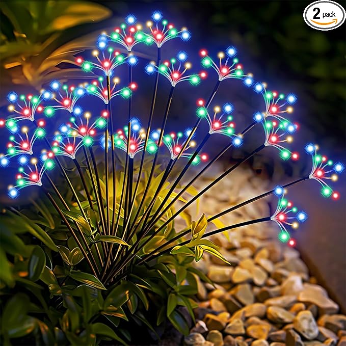 Solar Garden Lights 2 Pack Waterproof Swaying Starburst Light Solar Outdoor Lights for Yard Patio Walkway Pathway Party Wedding Decoration, Unique Gifts for Women, Multicolor