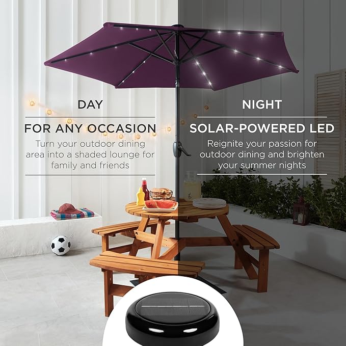 Best Choice Products 7.5ft Outdoor Solar Market Table Patio Umbrella for Deck, Pool w/Tilt, Crank, LED Lights - Amethyst Purple