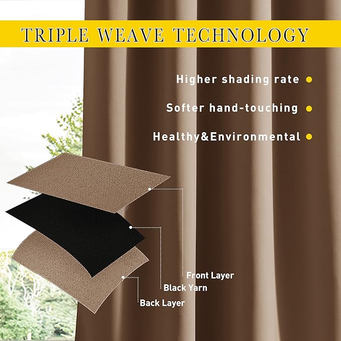 NICETOWN 2 Panels Outdoor Curtains for Patio Waterproof & Windproof, Thermal Insulated Top & Bottom Grommet & Back Tab Light Block Outdoor Drapes with Bouns Rope for Fixed, Tan, W84 by L95
