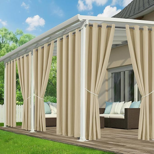 Outdoor Curtains for Patio Waterproof - 6 Panels Privacy Weatherproof Outside Curtains with Grommets for Pergola, Gazebo, Porch, Cabana, Balcony, 54 x 108 Inch, Cream