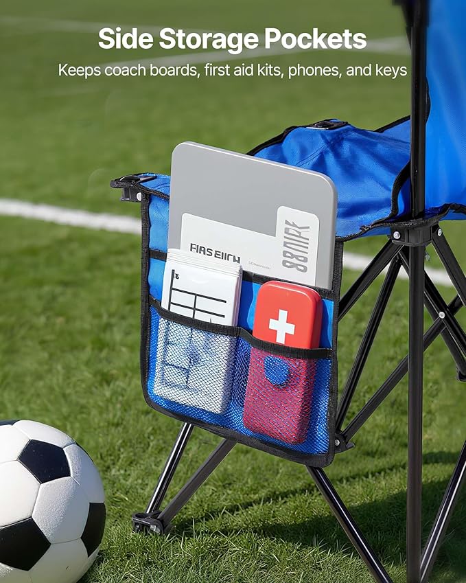 VEVOR Portable Folding Bench, 8 Seat Foldable Soccer Bench with Side Pockets and Carrying Bag, Lightweight Sideline Seating with Back Rest for Football, Baseball, Camping, Outdoor Events, Blue