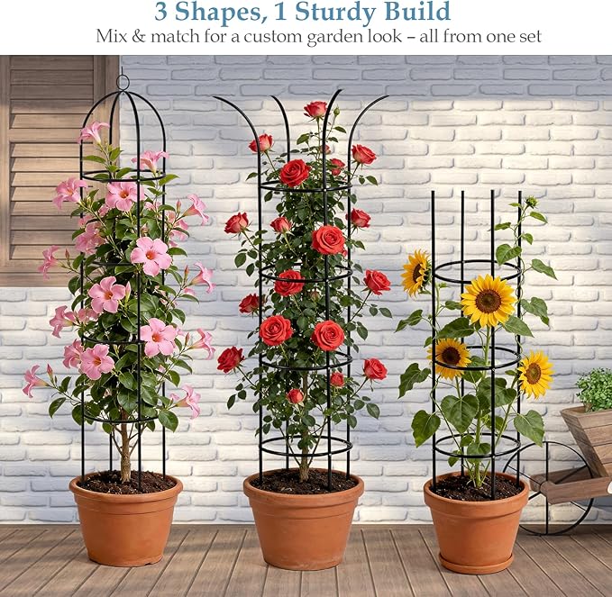 100% Metal Trellis for Climbing Plants Outdoor 6.6ft 1PK,Garden Obelisk Trellis for Potted Plants Indoor with Ties and Butterflies,Plant Support for Clematis Tomato Cucumber Ivy Rose