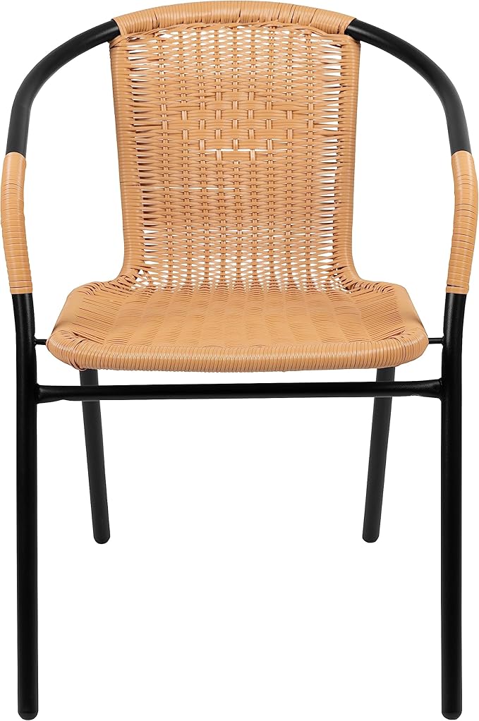 Flash Furniture Lila 2 Pack Beige Rattan Indoor-Outdoor Restaurant Stack Chair