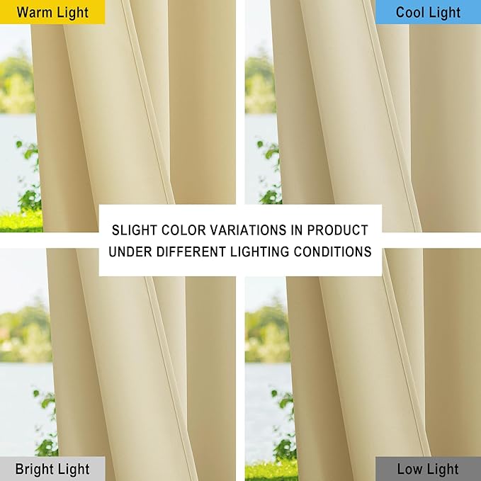 NICETOWN Extra Wide Outdoor Curtains for Patio Waterproof 2 Panels, Beige Rustproof Grommet Thick & Weighted Indoor Outdoor Curtains for Yard/Gazebo, W100 x L84 Inch