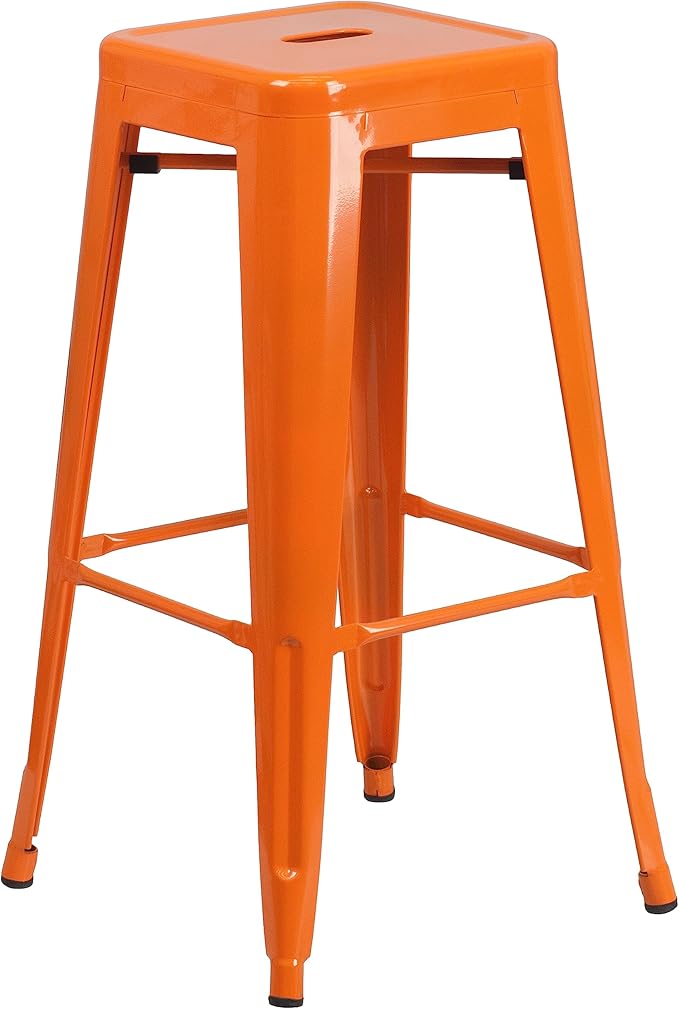 Flash Furniture Lily 4 Pack Commercial Grade 30" High Backless Orange Metal Indoor-Outdoor Barstool with Square Seat