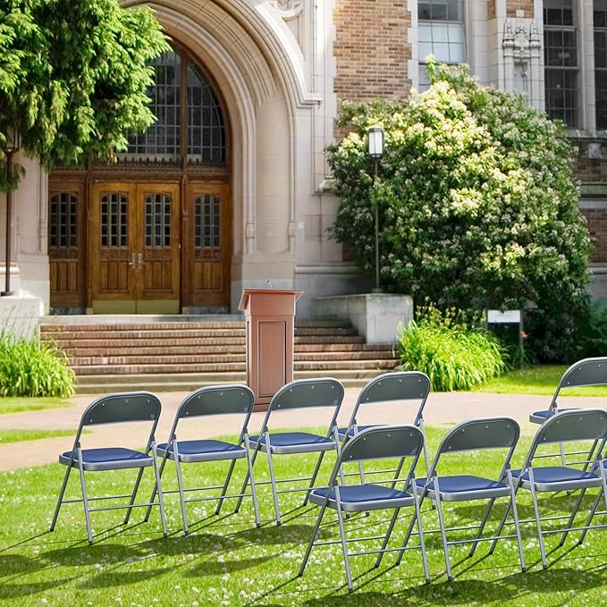 VINGLI 4 Pack Folding Chairs with Padded Seats, Metal Frame with Pu Leather Seat & Back, Capacity 350 lbs, Blue
