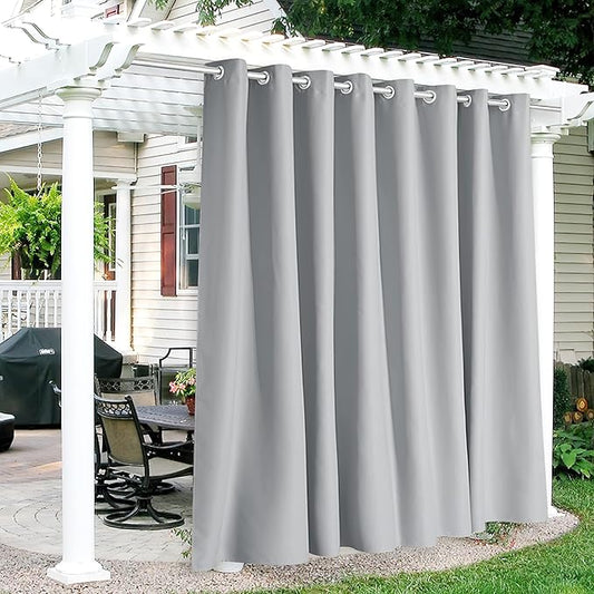 RYB HOME Extra Wide Outdoor Curtains for Patio Waterproof Heavy Duty Thermal Insulated in Summer Full Coverage Privacy for Porch, Cabana & Pool, W120 x L95, Light Grey, 1 Panel