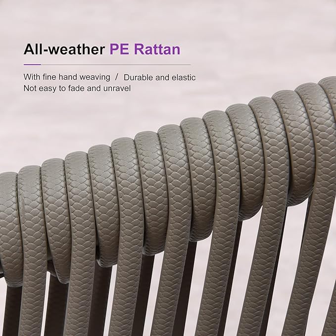 PURPLE LEAF 7 Pieces Outdoor Dining Set Patio Table and Chairs Set for 6 Aluminum Wicker Rattan Patio Furniture Set for Lawn Garden Porch Grey with Counter Stools