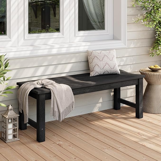 Stoog Outdoor Benches Set of 2, 2-Person Backless Patio Bench, All-Weather HIPS Garden Bench, Never Rot or Fade, for Backyard, Porch, Deck, and Entryway, Black