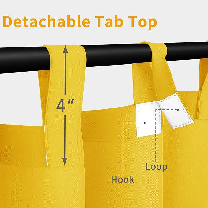 Easy-Going Outdoor Patio Curtains Detachable Tab Top Windproof Weatherproof Curtain for Cabana, Porch, Pergola and Gazebo, Tab Bottom Drape, 2 Panels, 110W x 84L inch, Yellow