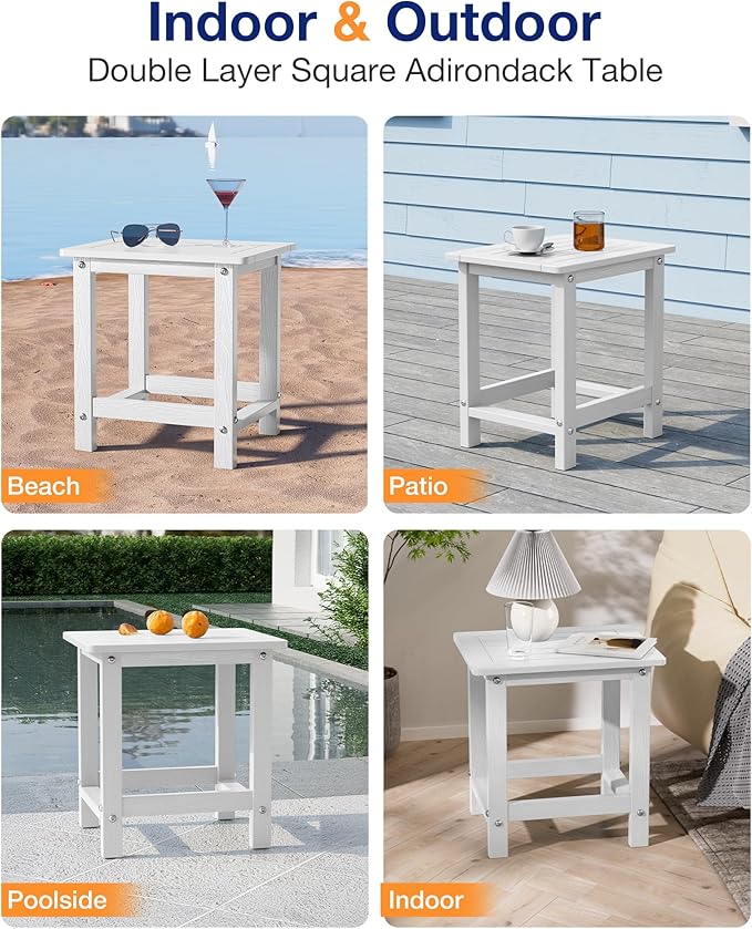 YEFU Outdoor Side Table for Patio: 16" HIPS Weather - Resistant Adirondack Tables - Waterproof Small Square End Tables for Backyard Pool Porch Balcony - Indoor Outdoor Durable Table White