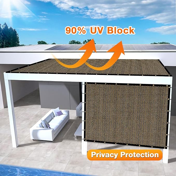 Artpuch Outdoor Pergola Shade Cover 15x18 FT Sun Shade Cloth with Grommets Mocha 90% UV Protection Canopy Patio Privacy Screen (Customized Available)