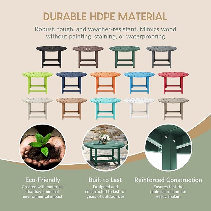 WestinTrends Malibu Low Outdoor HDPE Round Patio Coffee Table, Dark Green