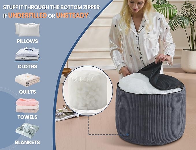 Pouf Ottoman Foot Stools with Foam Small Ottoman for Living Room Corduroy Ottomans Pouf 26x18 Floor Poufs Foot Rest for Chair Black Hassocks and Ottomans