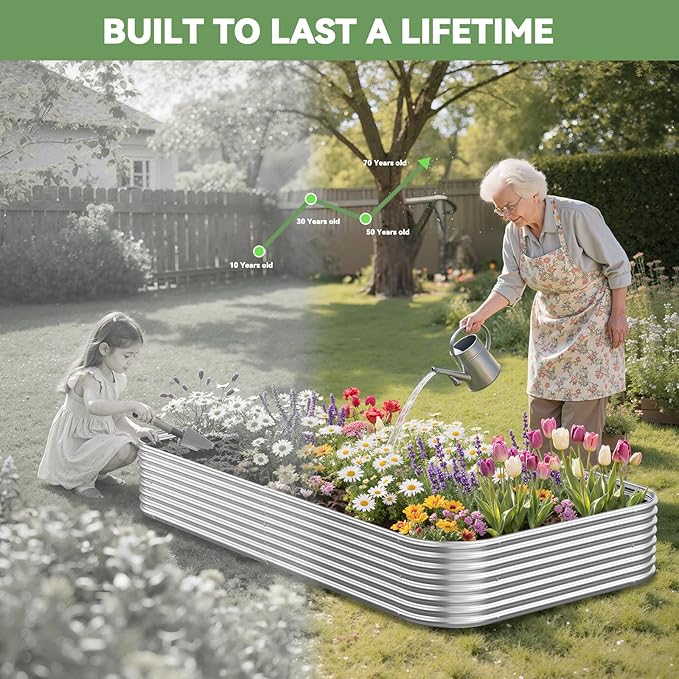 3 Pack Raised Beds for Gardening, Corrugated Galvanized Steel Raised Garden Bed, Outdoor Metal Above Ground Garden Bed for Vegetables and Flowers-4x2FT