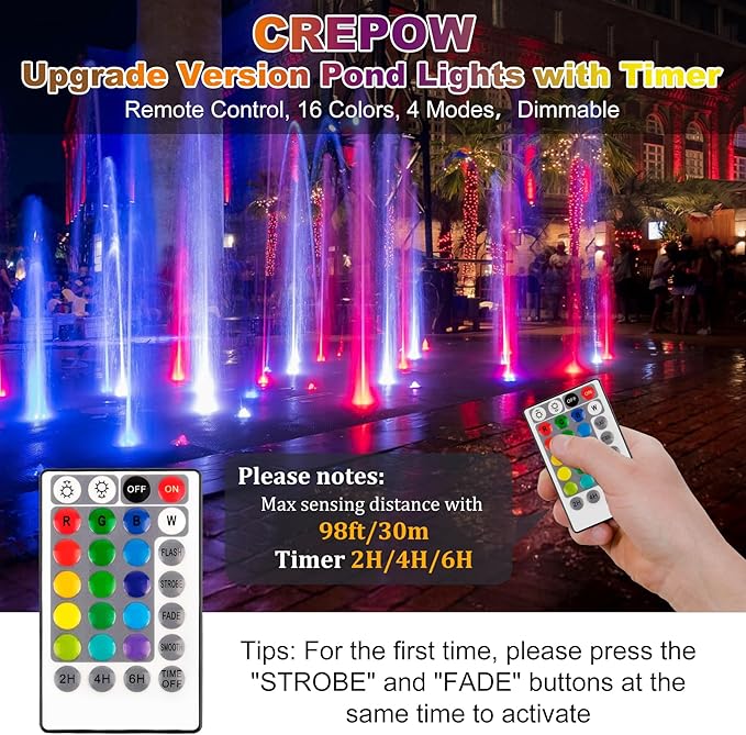 RGB Pond Lights with Timer, Super Bright LED Underwater Submersible Colorful Landscape Spotlights, Remote Control IP68 Waterproof Fountain Lights for Fish Aquarium Tank Garden Yard (Set of 5)