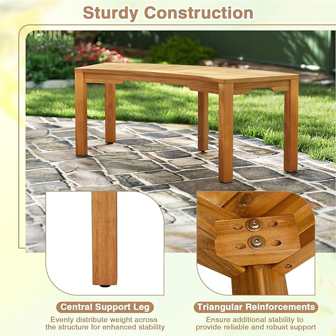 Tangkula Outdoor Curved Bench, Acacia Wood Fire Pit Bench w/Slatted Seat, Patio Backless 2-Person Seating for Porch, Yard, Garden, 800 LBS Max Load, Oil Painted (1, 45")