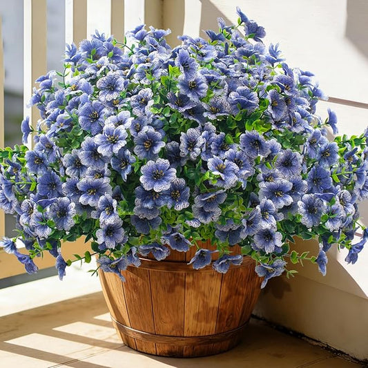 20 Bundles Artificial Flowers for Outdoors, UV Resistant Fake Plants Flowers Greenery Shrubs Plants for Decoration Outside Plants Hanging Planter Home Garden Decor (Blue)