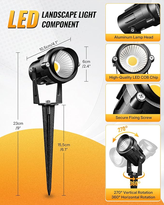 6W 700LM Low Voltage Landscape Lighting, 12V AC/DC 3000K Warm White LED Low Voltage Landscape Lights, IP65 Waterproof Outdoor Spotlights with Connectors for Garden Tree Yard 12Pack W01SLP1206