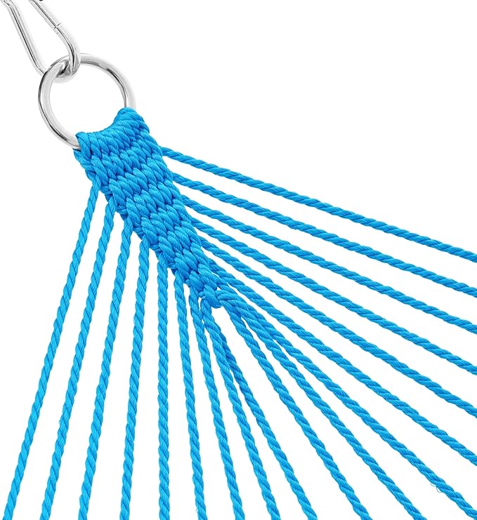 Lazy Daze Hammocks 10.5 FT Double 2 Person Caribbean Rope Hammock, Hand Woven Polyester Hammock with Spreader Bars, for Outside Outdoor Backyard Patio Poolside, 450 LBS Capacity, Sky Blue